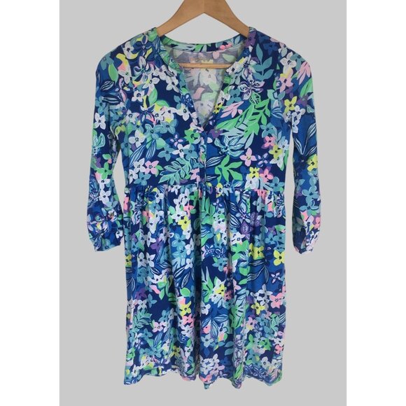 Lilly Pulitzer Dresses & Skirts - Lilly Pulitzer Floral Dress Women XS Blue Tropical Coastal Vacation Beach Summer